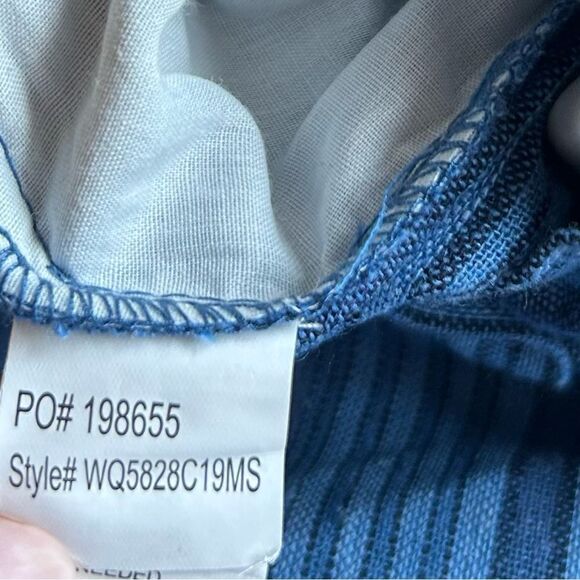 Indigo Rein Blue Linen Blend Belted Split Hem Wide Leg Pants Size Large - Picture 9 of 9